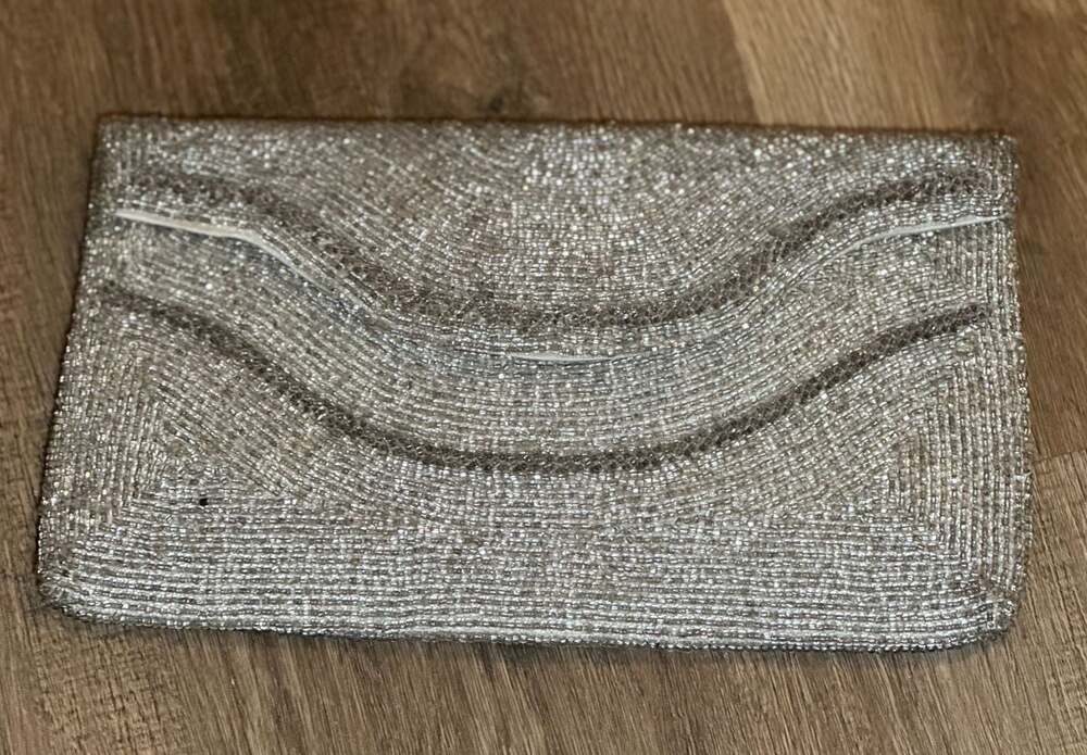 Vintage Richere by Walborg Hand Beaded Silver Clutch Made in Japan